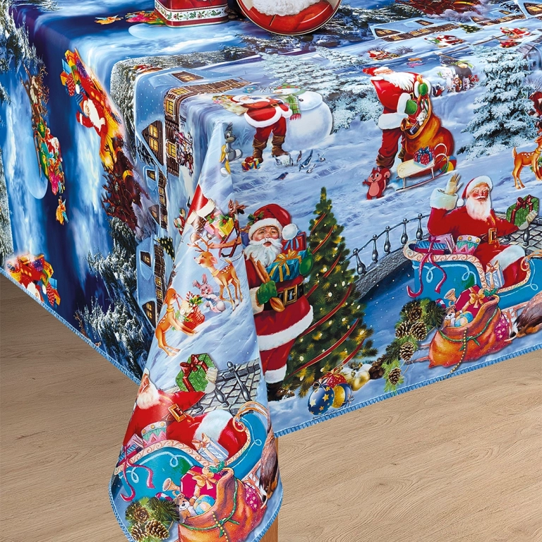 ANRO Nappe Toile Cirée Lavable Motif Noël Rouge 100x140 Cm - Nappe Rectangulaire Imperméable Antidérapante, Idéale Cuisine Jardin Fête